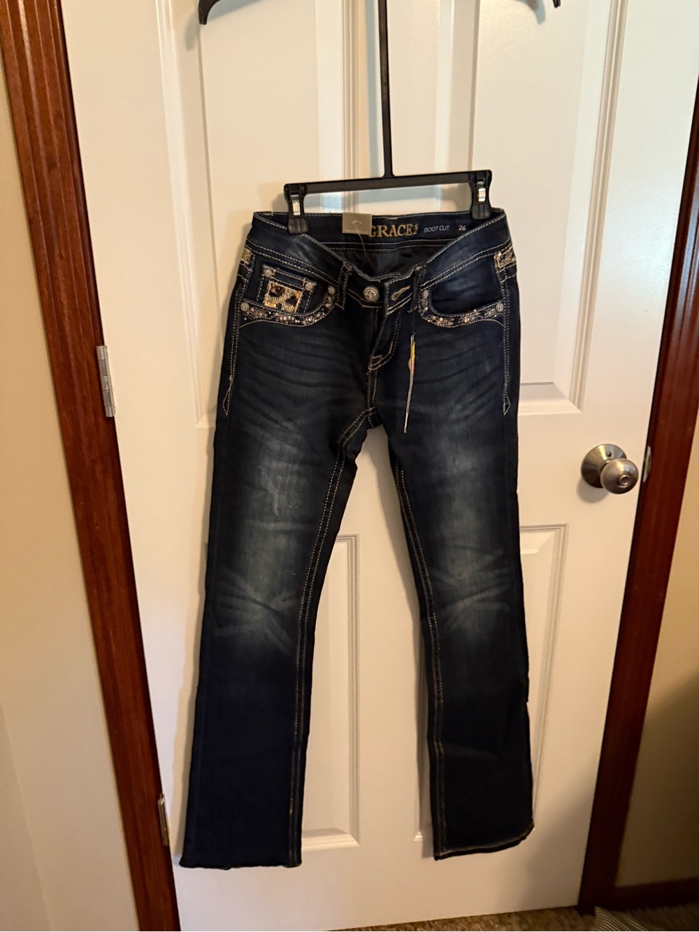 Grace Dark Wash Women's Bootcut Jeans with Embellished Pockets
